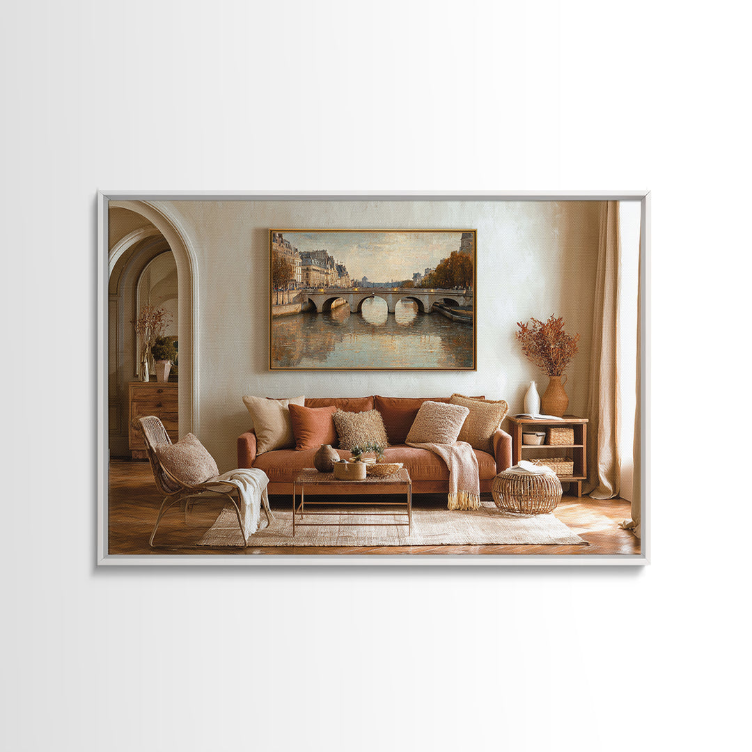 Paris Bridge Reflected Canvas Print, Impressionist Art, Farmhouse Decor, Living Room Decor, Impression, Landscape Wall Art, IMP-3x2-83