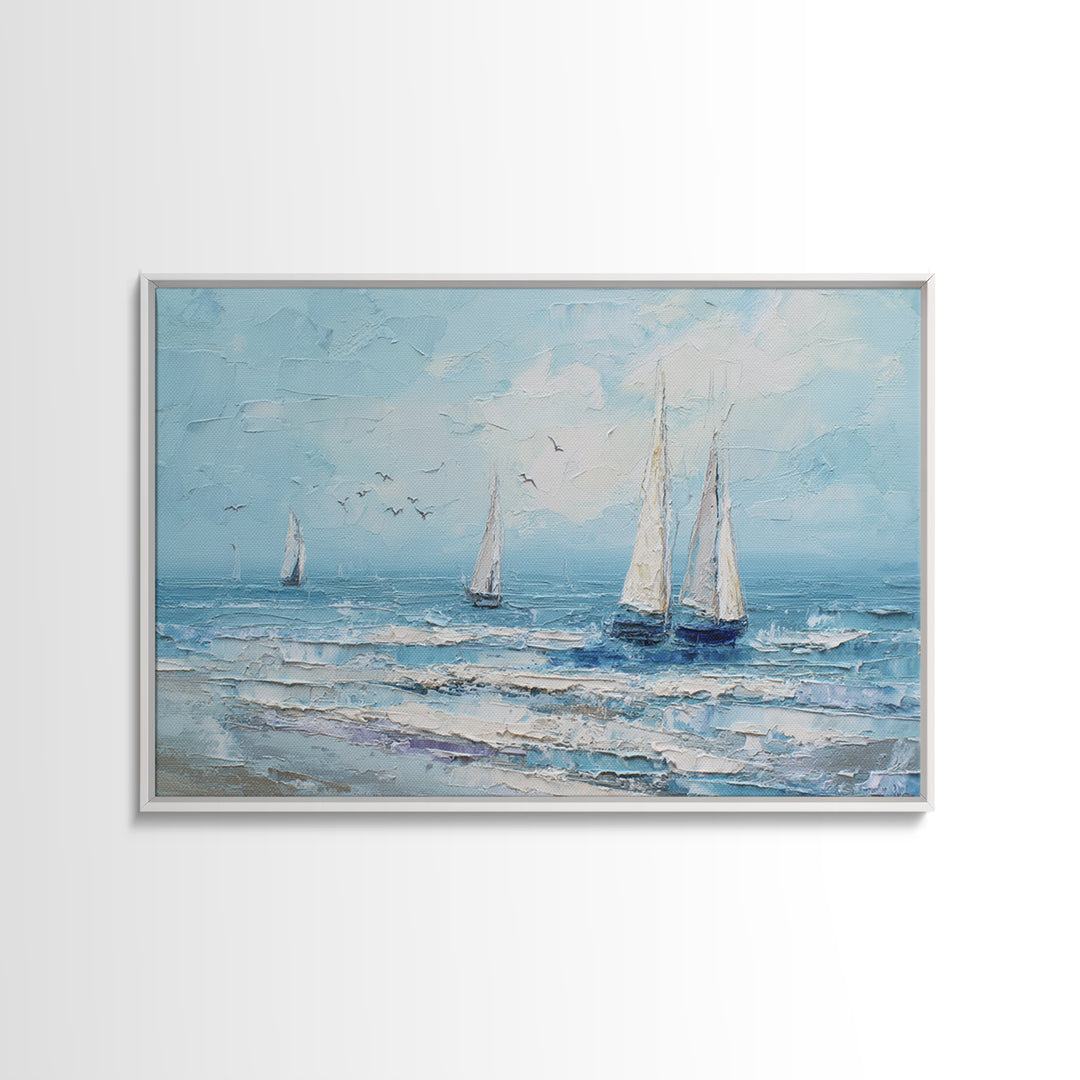 Sailboats on a Bright Sparkling Harbor Canvas Print, Impressionist Art, Statement Artwork, Living Room Decor, Impression, IMP-3x2-85