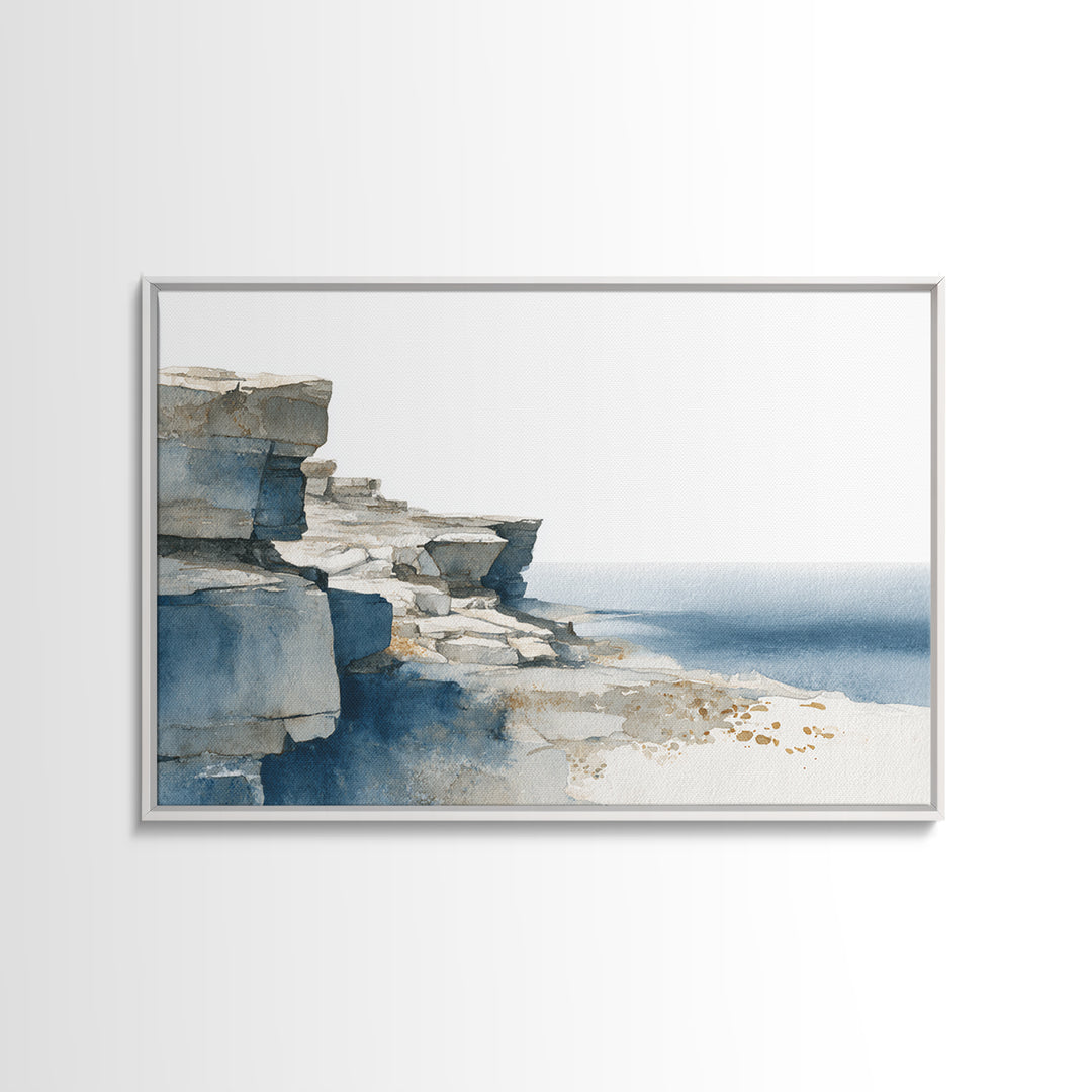 Soft Seaside Cliffs Framed Canvas Print, Impressionist Art, Modern Art, Living Room Decor, Impression, Statement Artwork, IMP-3x2-9