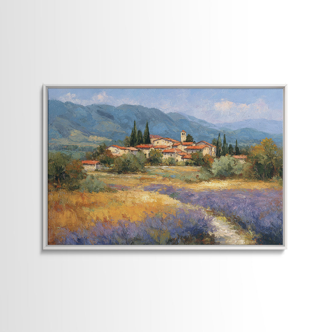 Sunset over Lavender Field Framed Canvas Print, Impressionist Art, Landscape Wall Art, Living Room Decor, Fine Art, Impression, IMP-3x2-90