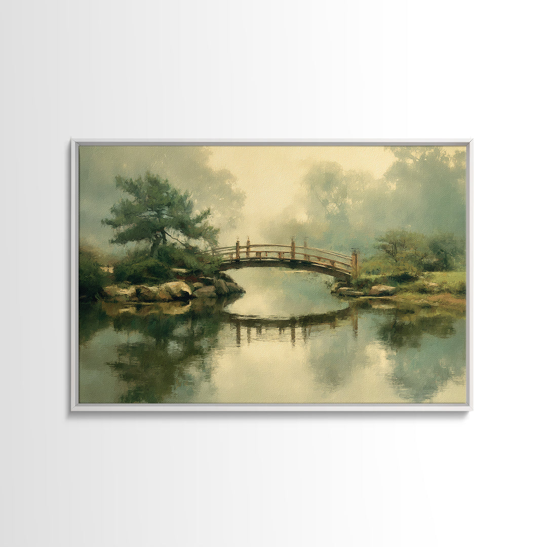Water Garden Bridge Canvas Print, Impressionist Art, Landscape Art, Living Room Decor, Fine Art, Impression, Textured Painting, IMP-3x2-94