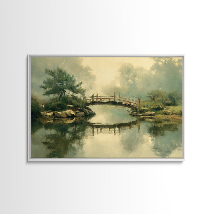 Water Garden Bridge Canvas Print, Impressionist Art, Landscape Art, Living Room Decor, Fine Art, Impression, Textured Painting, IMP-3x2-94