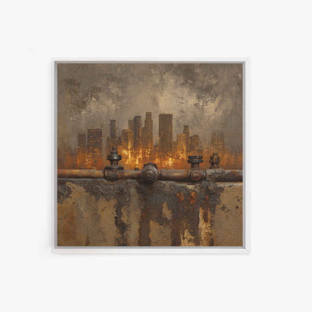 Industrial City Skyline Framed Canvas Print, Industrial Art, Art, Living Room Decor, Fine Art, Foundry, Printable Art, IND-1x1-12