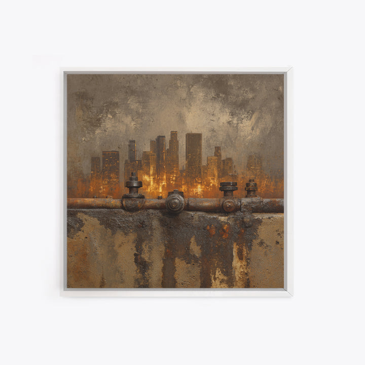 Industrial City Skyline Framed Canvas Print, Industrial Art, Art, Living Room Decor, Fine Art, Foundry, Printable Art, IND-1x1-12