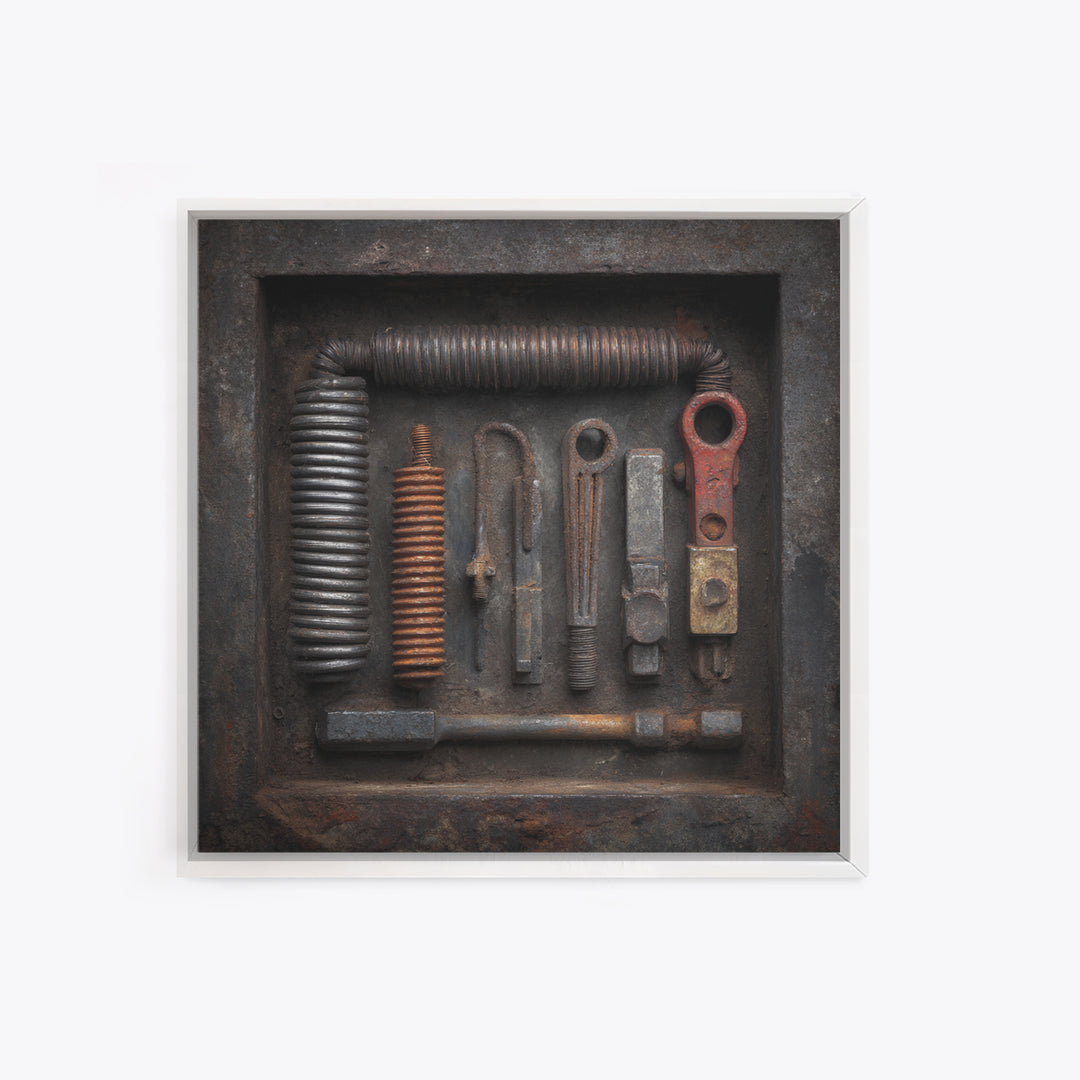 Copper Wire Coil and Tools Composition Canvas Print, Industrial Art, Decor, Living Room Decor, Fine Art, Foundry, Metal Art, IND-1x1-20