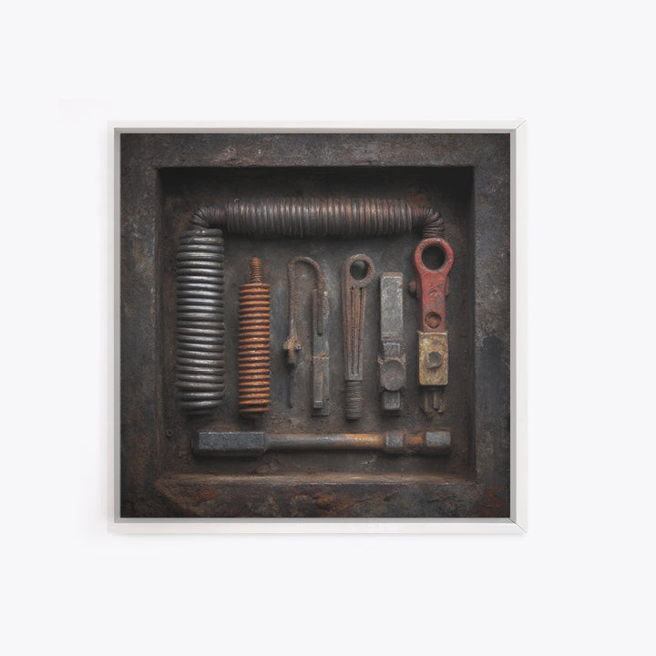 Copper Wire Coil and Tools Composition Canvas Print, Industrial Art, Decor, Living Room Decor, Fine Art, Foundry, Metal Art, IND-1x1-20