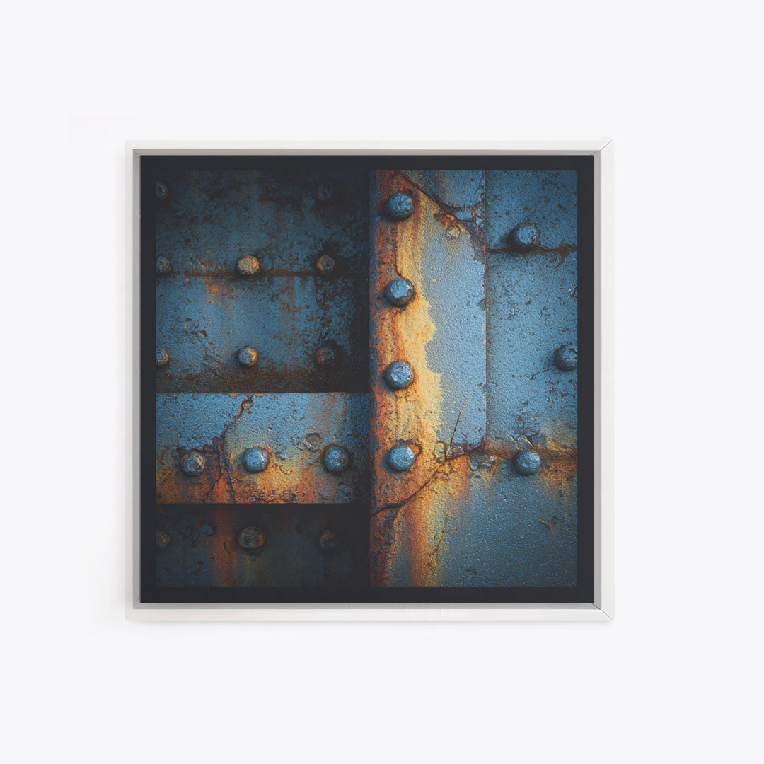 Riveted Metal Panel Texture Study Canvas Print, Industrial Art, Steampunk Decor, Living Room Decor, Oil Painting, Foundry, IND-1x1-22