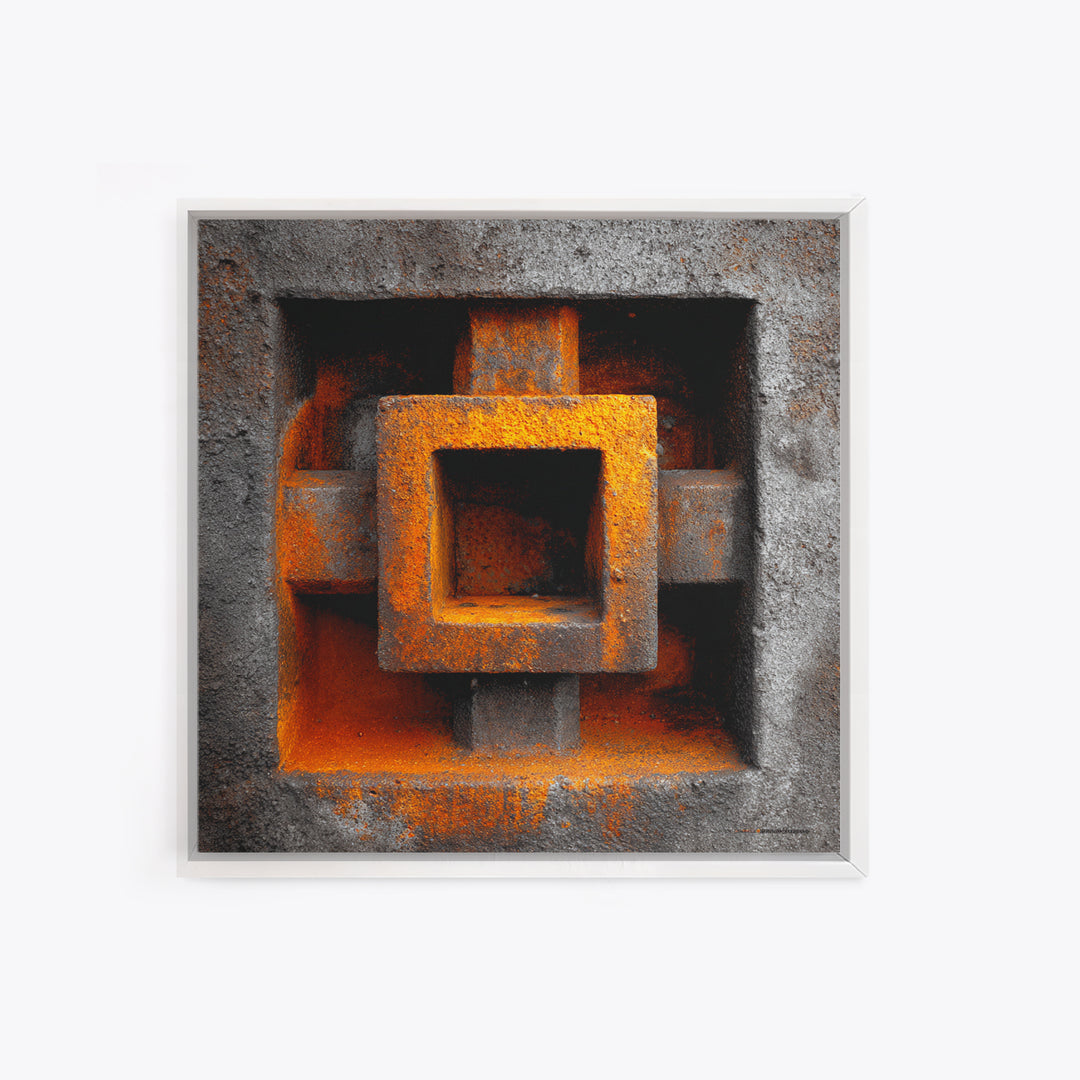 Abstract Smoke and Steel Shapes Framed Canvas Print, Industrial Art, Living Room Art, Living Room Decor, Abstract Art, Foundry, IND-1x1-24