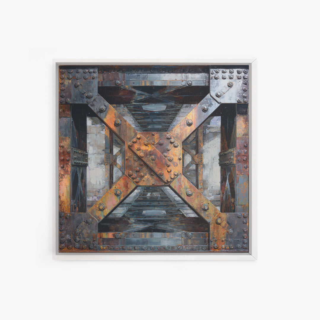 Steel Bridge Truss Framed Canvas Print, Industrial Art, Abstract Painting, Living Room Decor, Fine Art, Foundry, Neutral Decor, IND-1x1-27