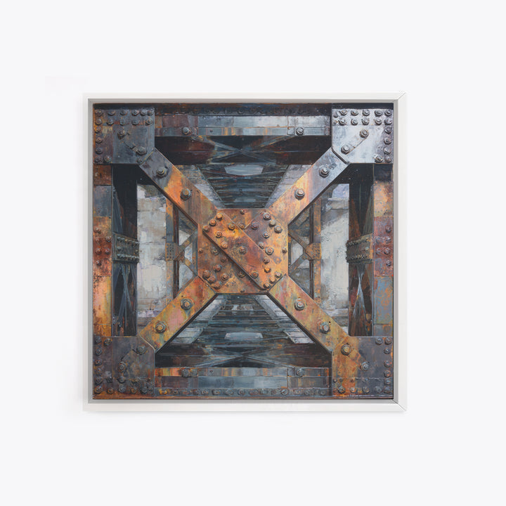 Steel Bridge Truss Framed Canvas Print, Industrial Art, Abstract Painting, Living Room Decor, Fine Art, Foundry, Neutral Decor, IND-1x1-27