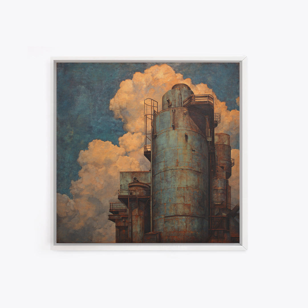 Factory Smokestacks with Moody Sky Canvas Print, Industrial Art, Dining Room Wall Art, Living Room Decor, Fine Art, Foundry, IND-1x1-35