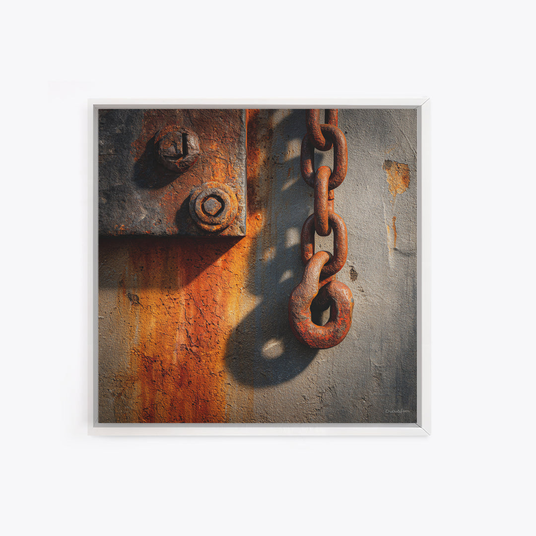 Chain and Hook Still Life Framed Canvas Print, Industrial Art, Room Decor, Living Room Decor, Fine Art, Foundry, Printables, IND-1x1-40