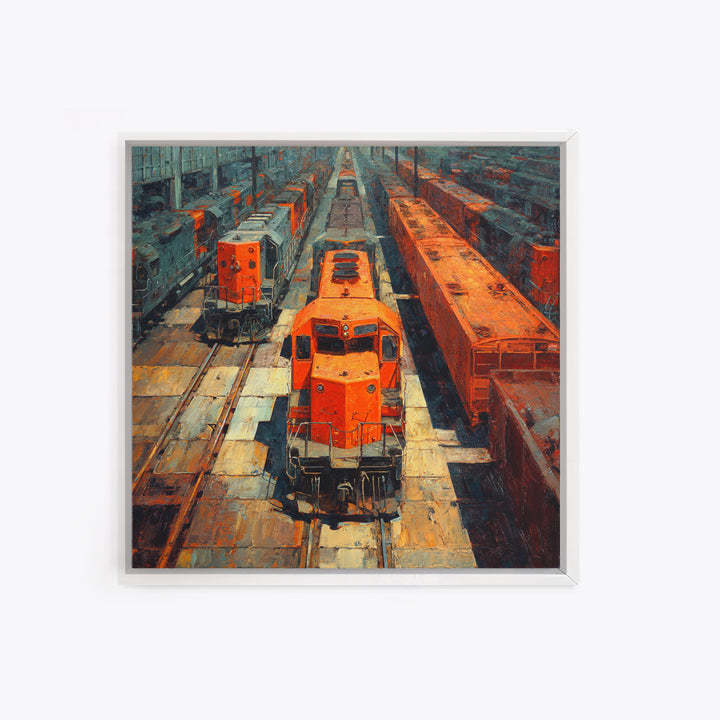 Urban Rail Yard Canvas Print, Industrial Art, Living Room Decor, Watercolor Art, Foundry, Abstract Art, Textured Wall Art, IND-1x1-45