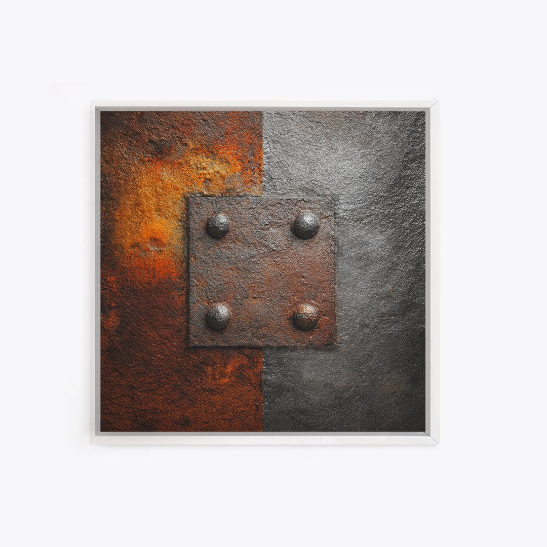 Riveted Metal Panel Texture Study Framed Canvas Print, Industrial Art, Gallery Decor, Living Room Decor, Fine Art, Foundry, IND-1x1-46