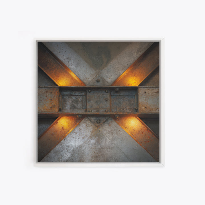 Steel Beams Crossing Like Abstract Lines Framed Canvas Print, Industrial Art, Wall Art, Living Room Decor, Fine Art, Foundry, IND-1x1-65