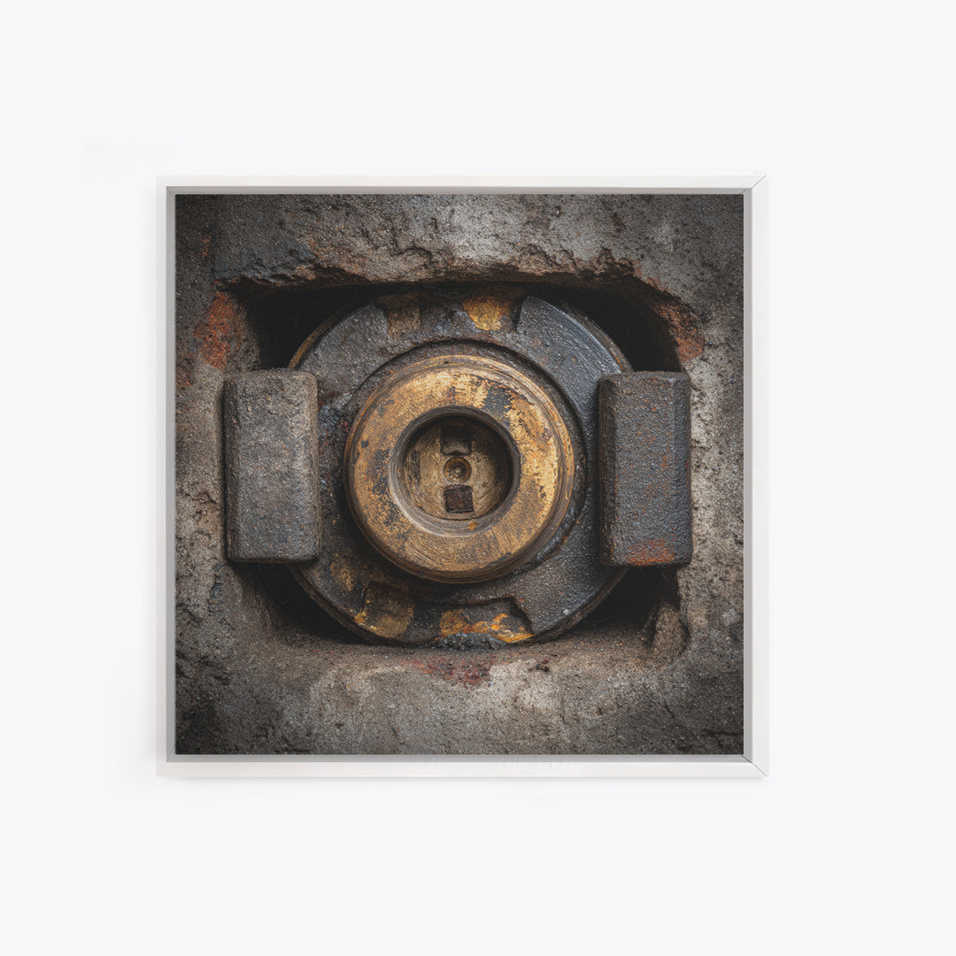 Steam Locomotive Wheel Closeup Framed Canvas Print, Industrial Art, Room Decor, Living Room Decor, Fine Art, Foundry, IND-1x1-78