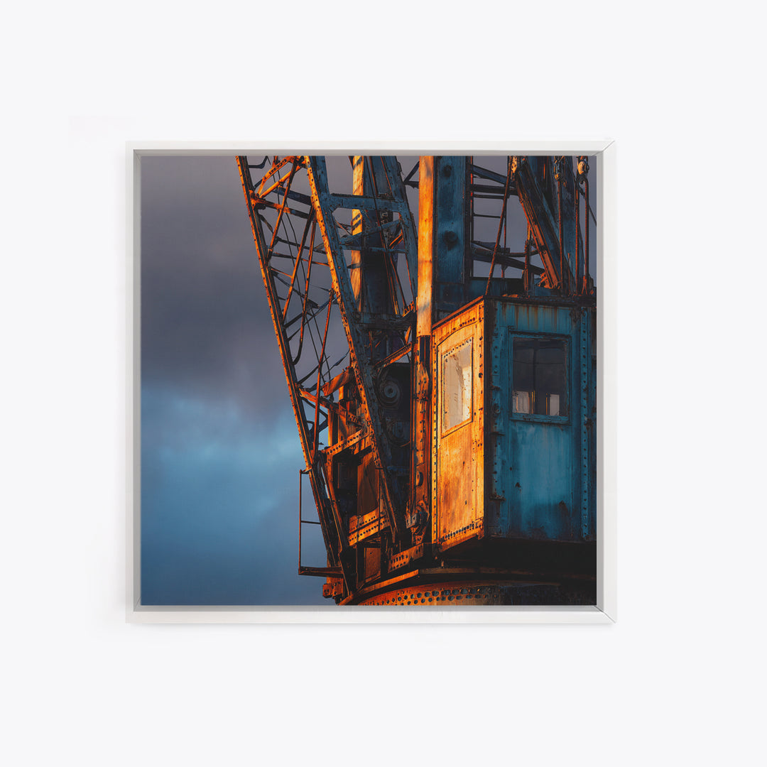 Warehouse Crane Silhouette Framed Canvas Print, Industrial Art, Luxury Decor, Living Room Decor, Oil Painting, Foundry, IND-1x1-79