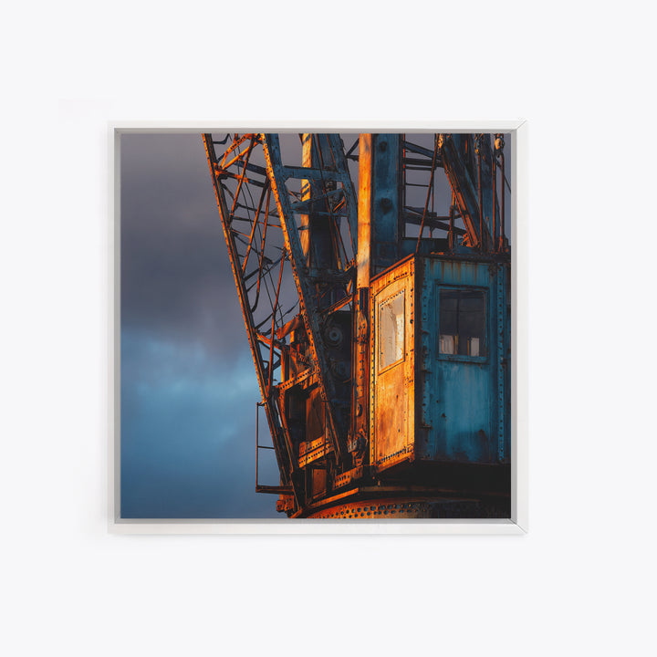 Warehouse Crane Silhouette Framed Canvas Print, Industrial Art, Luxury Decor, Living Room Decor, Oil Painting, Foundry, IND-1x1-79