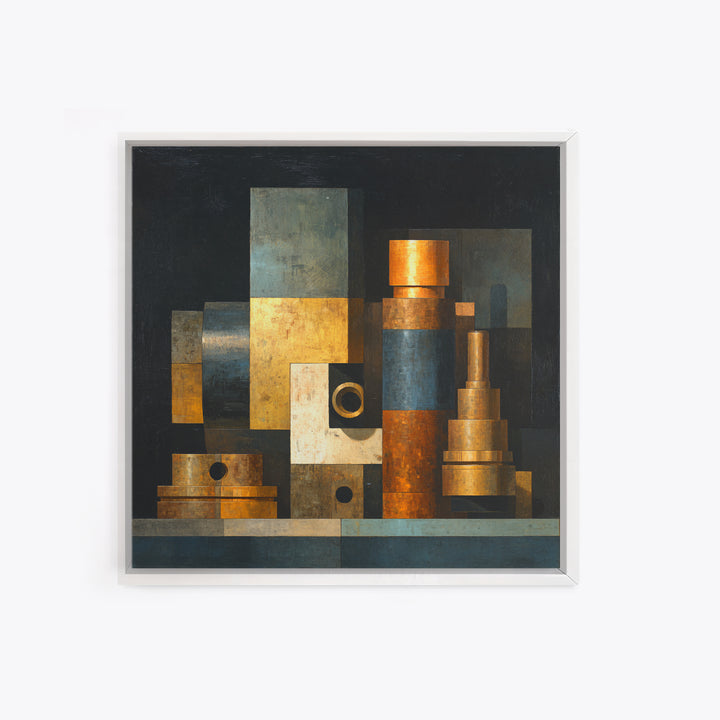 Brass Gauge and Machinery Still Life Canvas Print, Industrial Art, Decor, Living Room Decor, Foundry, Black and White Wall Art, IND-1x1-85