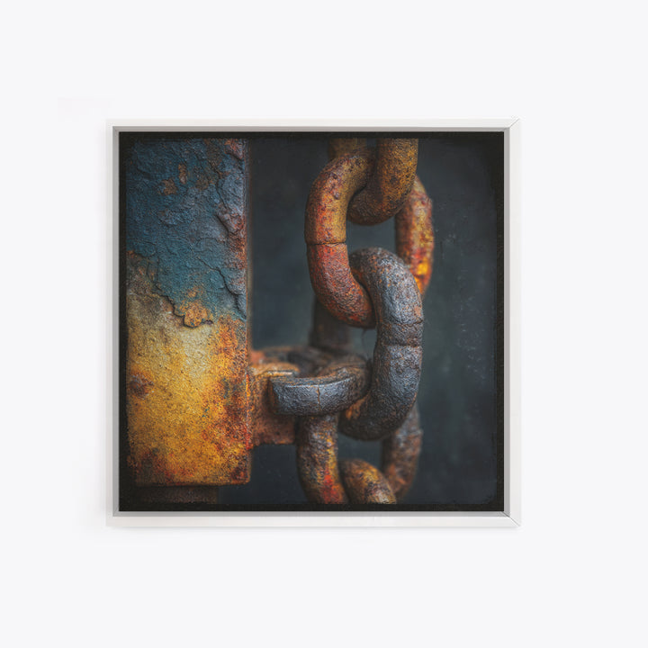 Chain and Hook Still Life Framed Canvas Print, Industrial Art, Wall Art, Living Room Decor, Fine Art, Foundry, Original Art, IND-1x1-88