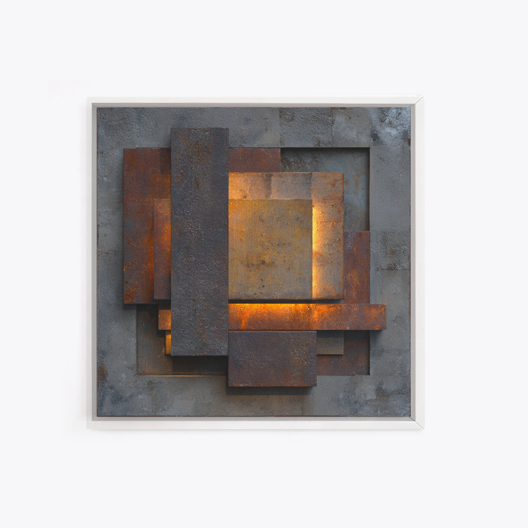 Abstract Smoke and Steel Shapes Framed Canvas Print, Industrial Art, Art Print, Living Room Decor, Abstract Art, Foundry, IND-1x1-96
