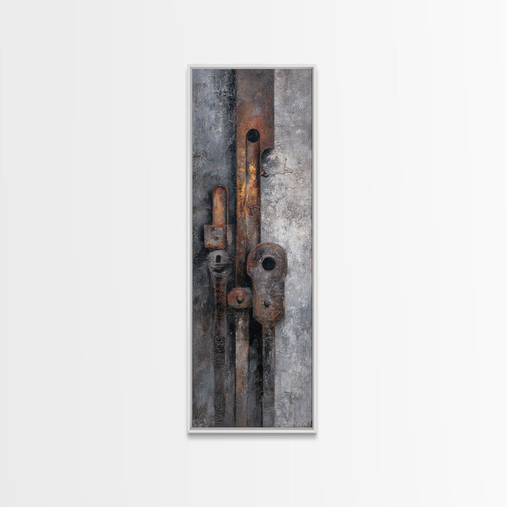 Abstract Smoke and Steel Shapes Canvas Print, Industrial Art, Printables, Living Room Decor, Abstract Art, Foundry, IND-1x3-12