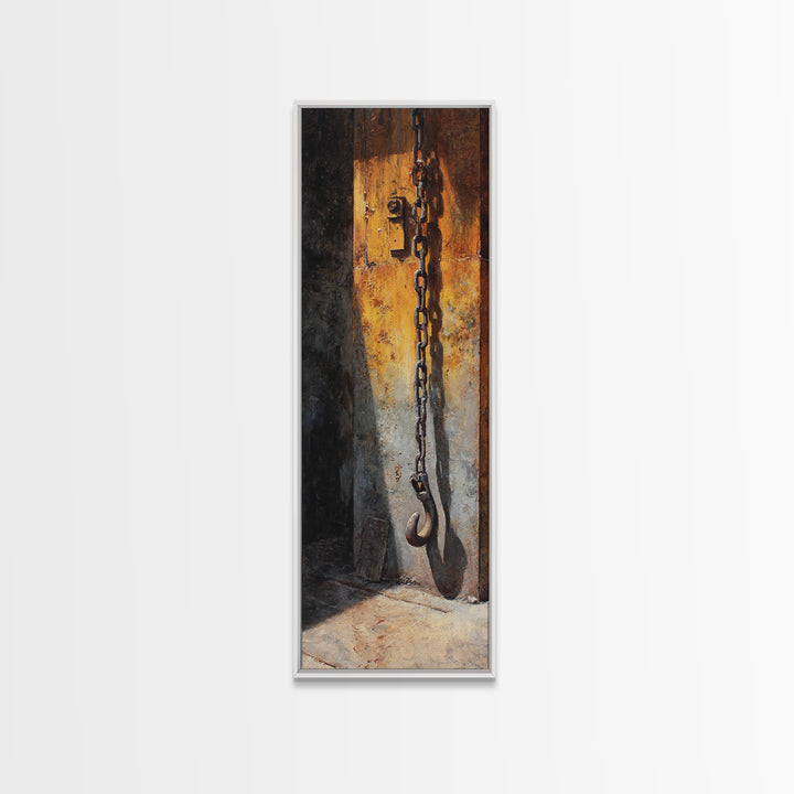 Chain and Hook Still Life Canvas Print, Industrial Art, Original Art, Living Room Decor, Fine Art, Foundry, Steampunk Decor, IND-1x3-28