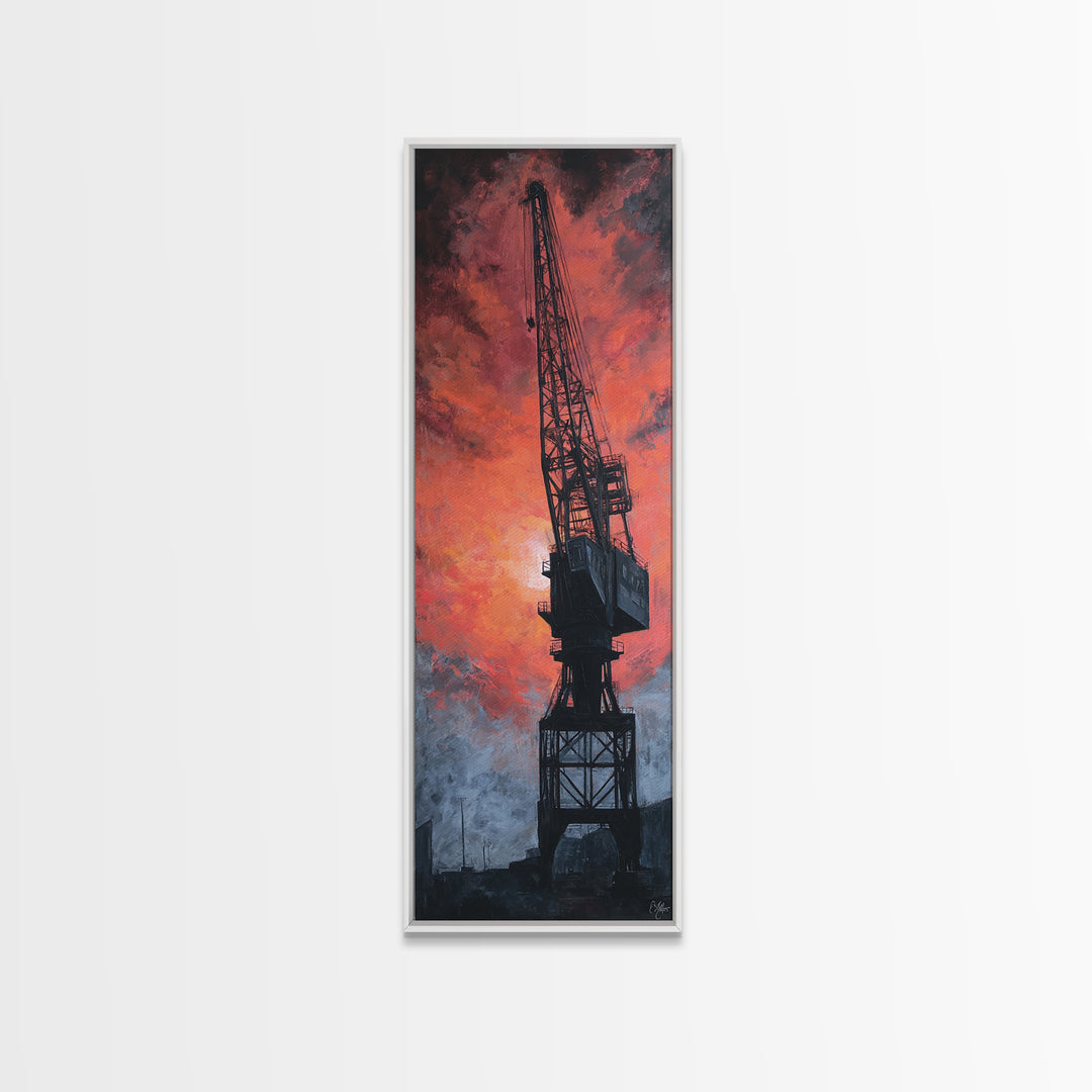 Warehouse Crane Silhouette Canvas Print, Industrial Art, Black and White Art, Living Room Decor, Foundry, Minimalist Decor, IND-1x3-43
