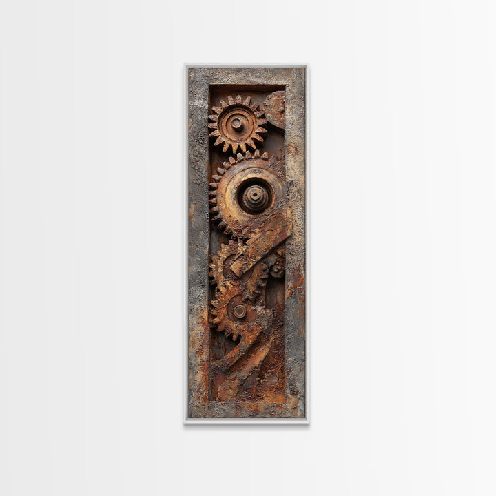 Rusted Gears Arranged as Sculptural Still Life Canvas Print, Industrial Art, Black and White Wall Art, Living Room Decor, IND-1x3-85
