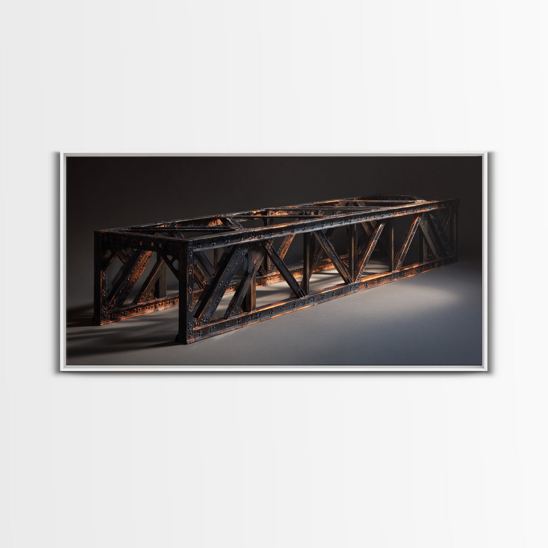 Steel Bridge Truss Framed Canvas Print, Industrial Art, Wall Hanging, Living Room Decor, Watercolor Art, Foundry, IND-2x1-23