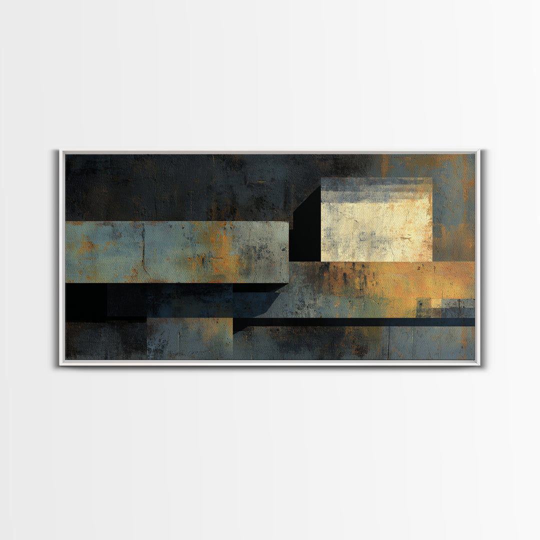 Concrete Wall Abstract Framed Canvas Print, Industrial Art, Printable Art, Living Room Decor, Abstract Art, Foundry, IND-2x1-29