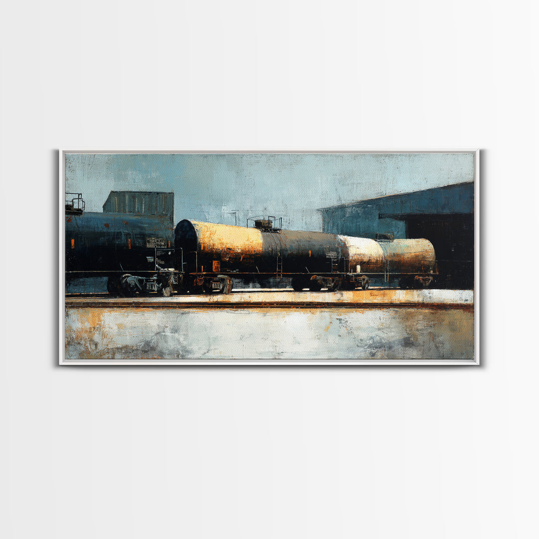 Urban Rail Yard Canvas Print, Industrial Art, Original Art, Living Room Decor, Foundry, Steampunk Decor, Bauhaus Poster, IND-2x1-41