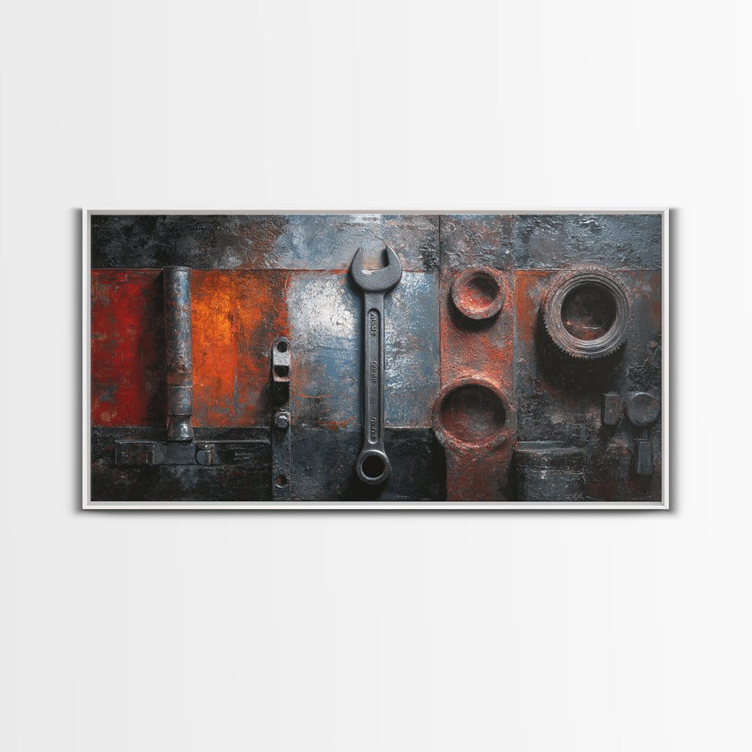 Riveted Metal Panel Texture Study Framed Canvas Print, Industrial Art, Wall Art, Living Room Decor, Fine Art, Foundry, IND-2x1-42