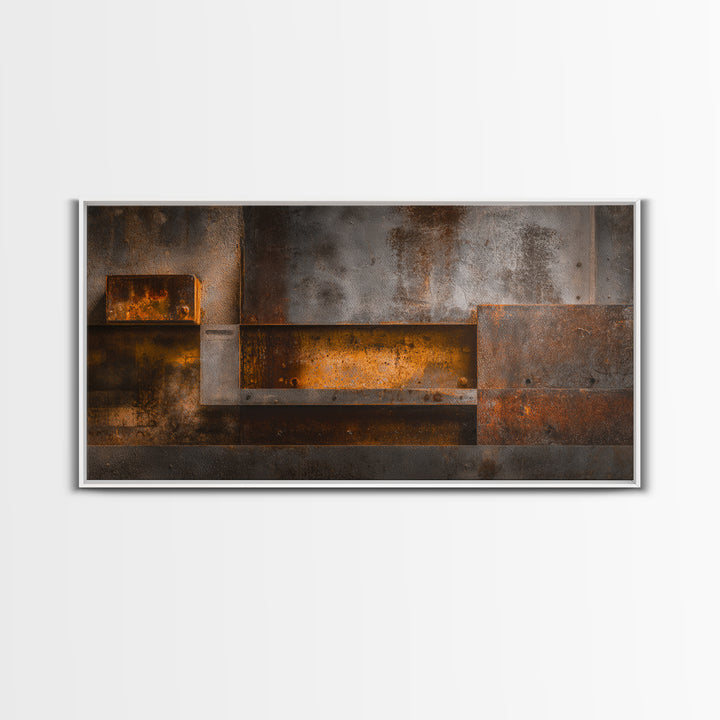 Abstract Smoke and Steel Shapes Canvas Print, Industrial Art, Original Painting, Living Room Decor, Abstract Art, Foundry, IND-2x1-68
