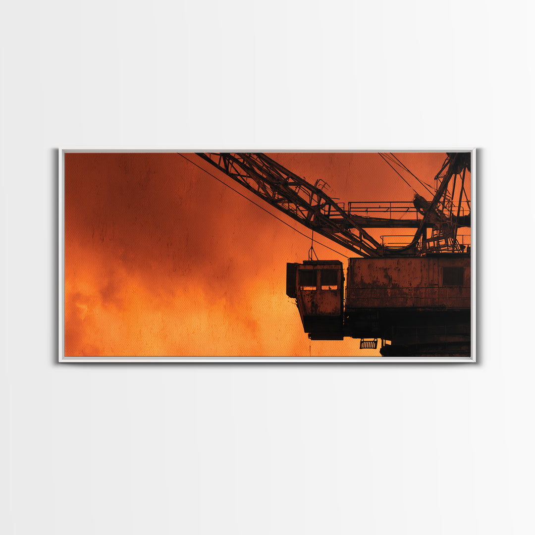 Warehouse Crane Silhouette Framed Canvas Print, Industrial Art, Minimalist Decor, Living Room Decor, Fine Art, Foundry, IND-2x1-75