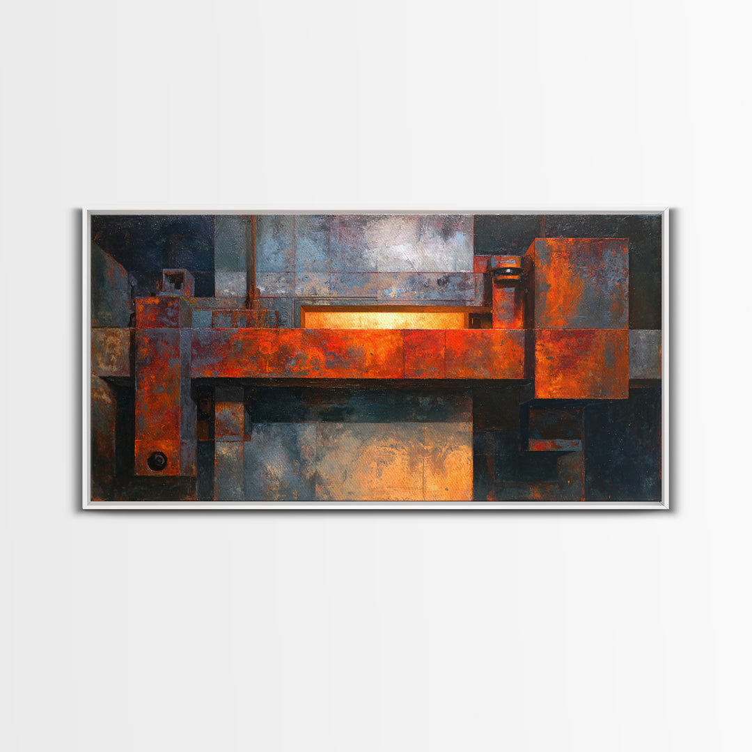 Rust Orange and Charcoal Geometric Abstraction Canvas Print, Industrial Art, Living Room Decor, Abstract Art, Foundry, IND-2x1-82