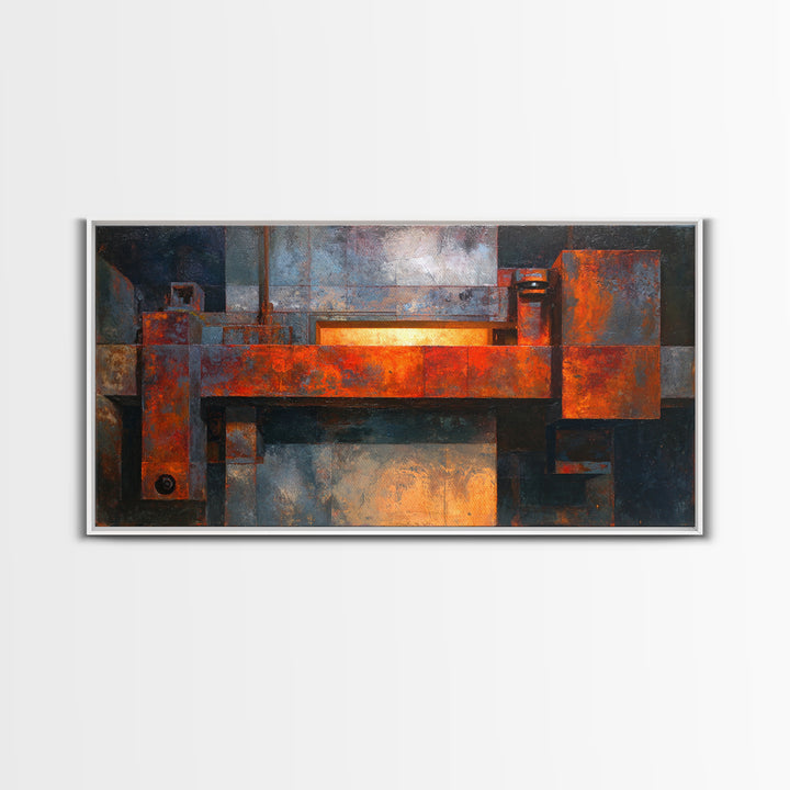 Rust Orange and Charcoal Geometric Abstraction Canvas Print, Industrial Art, Living Room Decor, Abstract Art, Foundry, IND-2x1-82