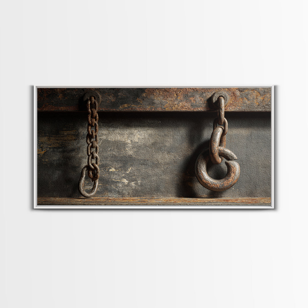 Chain and Hook Still Life Framed Canvas Print, Industrial Art, Abstract Painting, Living Room Decor, Fine Art, Foundry, IND-2x1-84