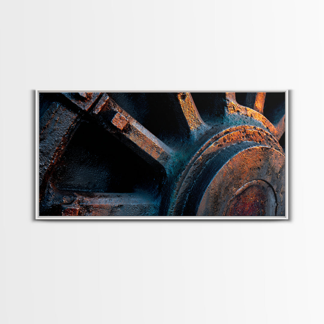 Steam Locomotive Wheel Closeup Canvas Print, Industrial Art, Abstract Art, Living Room Decor, Watercolor Art, Foundry, IND-2x1-98