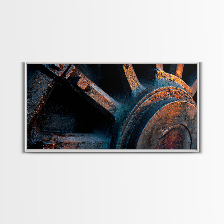 Steam Locomotive Wheel Closeup Canvas Print, Industrial Art, Abstract Art, Living Room Decor, Watercolor Art, Foundry, IND-2x1-98