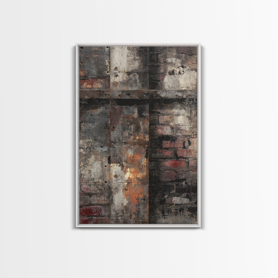 Exposed Brick Texture Abstract Framed Canvas Print, Industrial Art, Printable Art, Living Room Decor, Fine Art, Foundry, IND-2x3-12