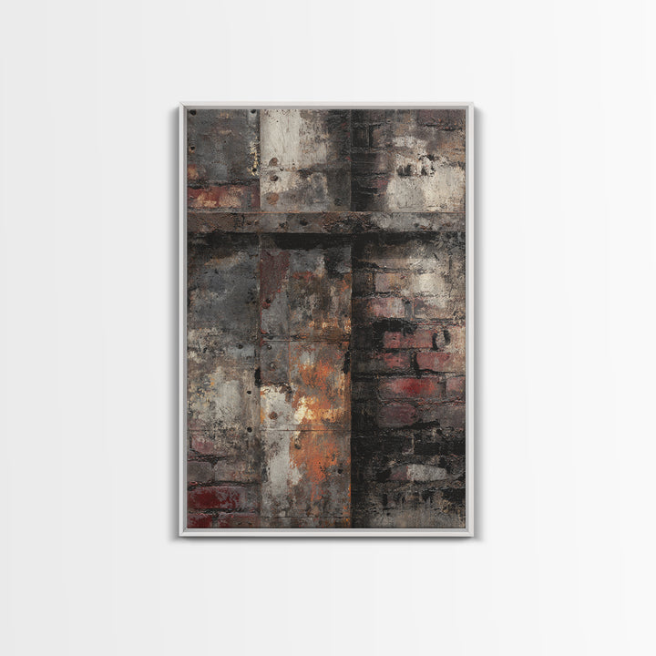Exposed Brick Texture Abstract Framed Canvas Print, Industrial Art, Printable Art, Living Room Decor, Fine Art, Foundry, IND-2x3-12
