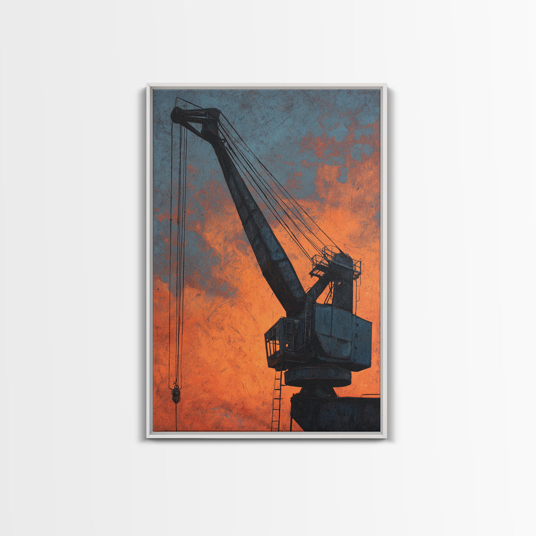Warehouse Crane Silhouette Canvas Print, Industrial Art, Original Painting, Living Room Decor, Fine Art, Foundry, Large Art, IND-2x3-15