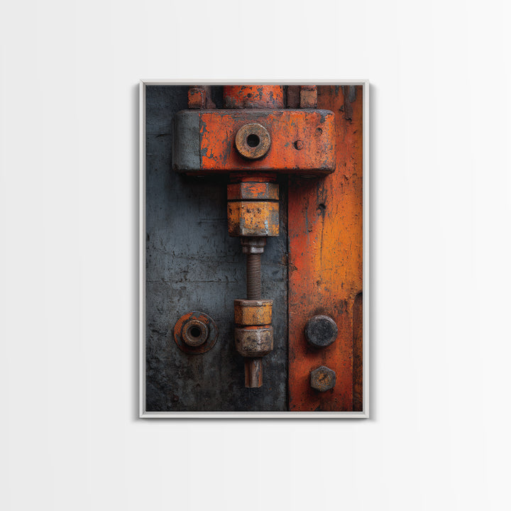 Rust Orange and Charcoal Geometric Abstraction Framed Canvas Print, Industrial Art, Art Print, Living Room Decor, Foundry, IND-2x3-22