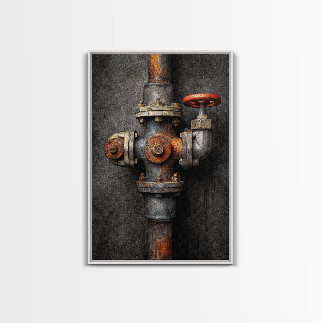 Metal Pipes and Valves as Graphic Composition Canvas Print, Industrial Art, Printables, Living Room Decor, Fine Art, Foundry, IND-2x3-40