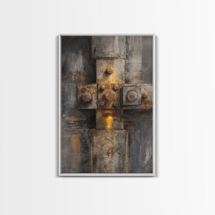 Concrete Wall Abstract Framed Canvas Print, Industrial Art, Abstract Painting, Living Room Decor, Foundry, Neutral Decor, IND-2x3-41