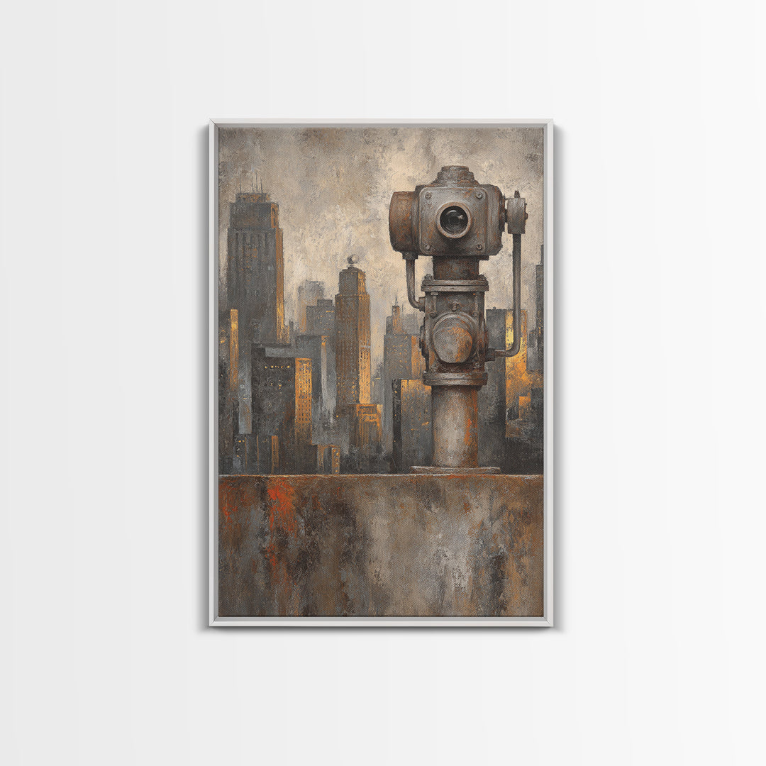 Industrial City Skyline Framed Canvas Print, Industrial Art, Living Room Decor, Abstract Art, Foundry, Abstract Wall Art, IND-2x3-44