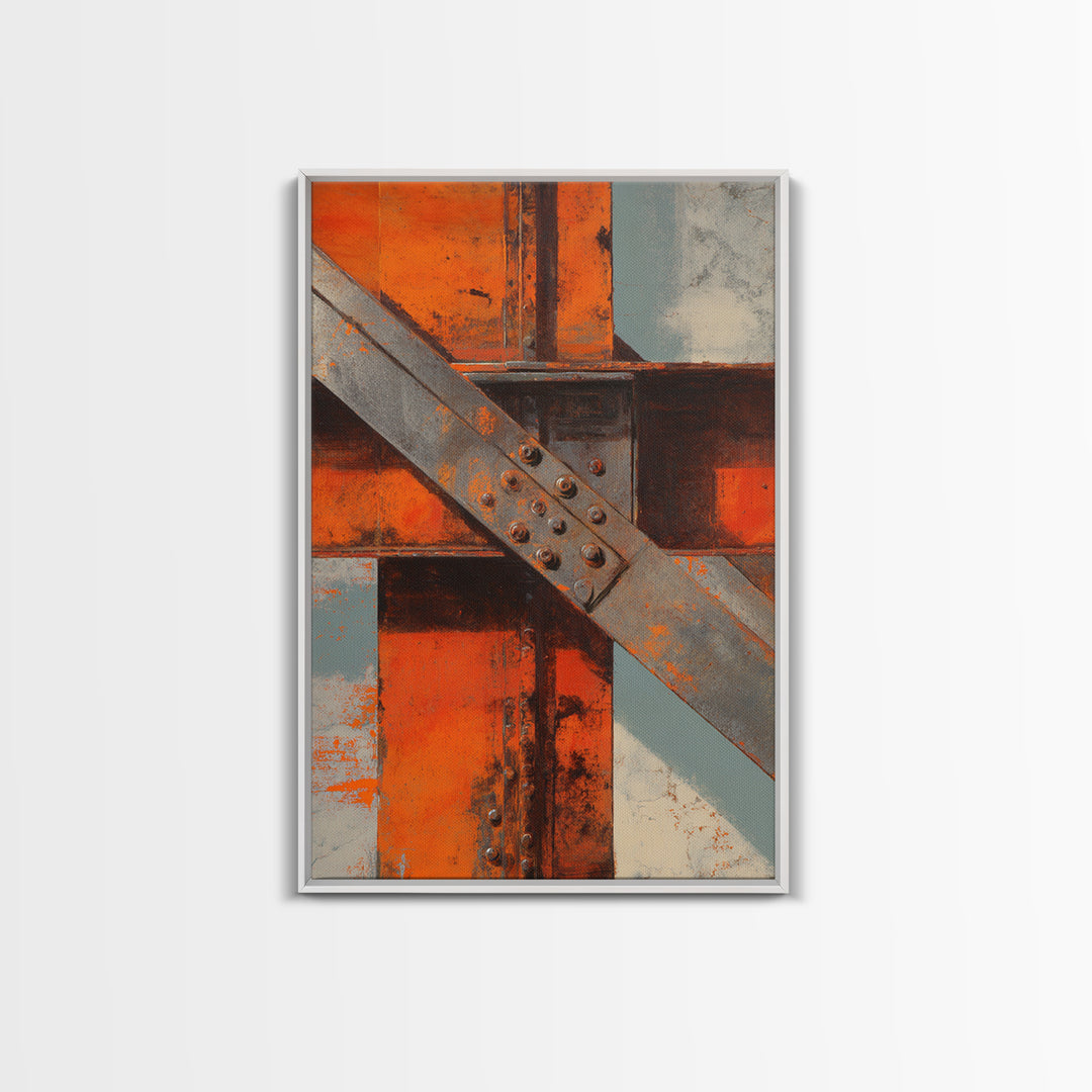 Steel Beams Crossing Like Abstract Lines Canvas Print, Industrial Art, Dining Room Wall Art, Living Room Decor, Abstract Art, IND-2x3-49