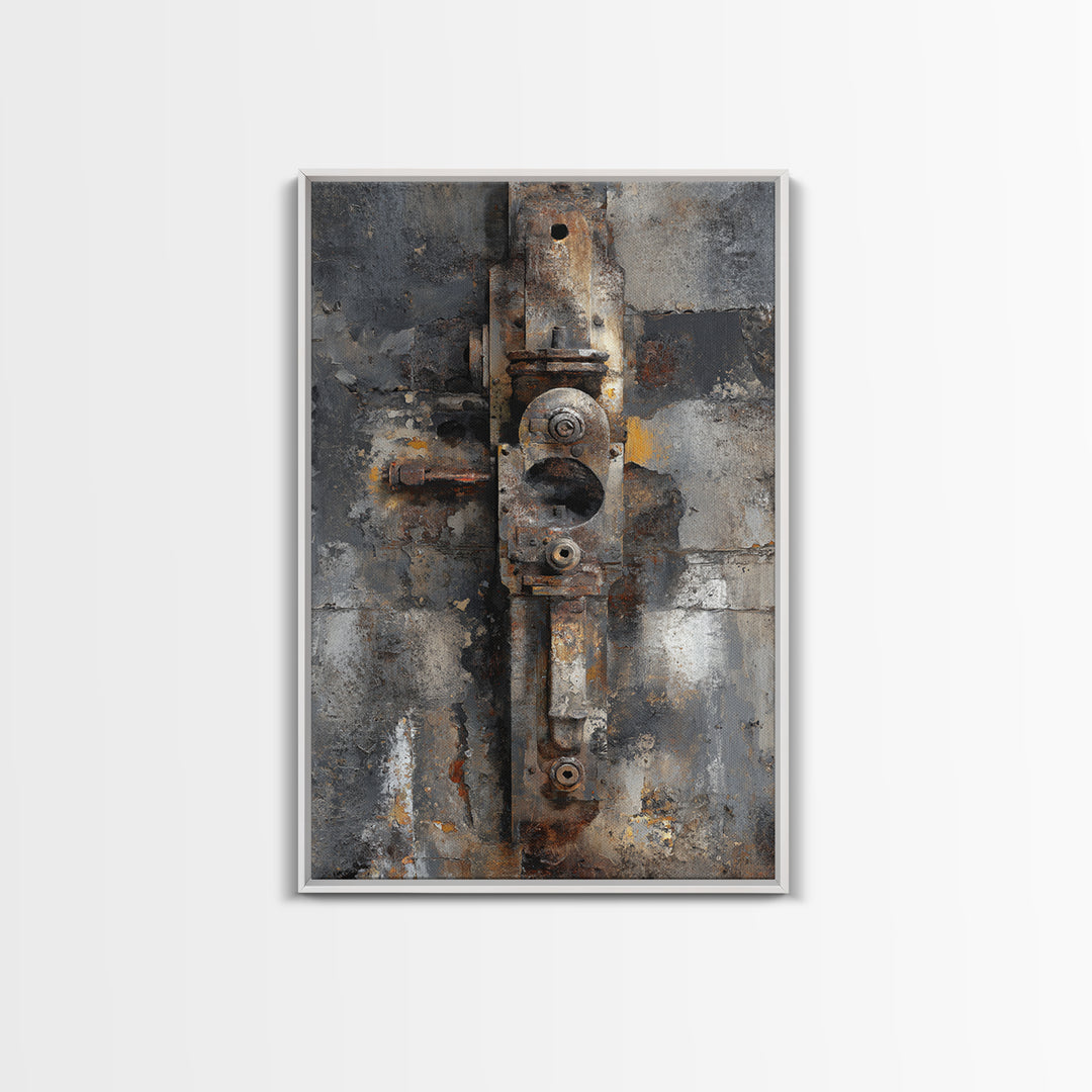 Abstract Smoke and Steel Shapes Framed Canvas Print, Industrial Art, Art Prints, Living Room Decor, Fine Art, Foundry, IND-2x3-56