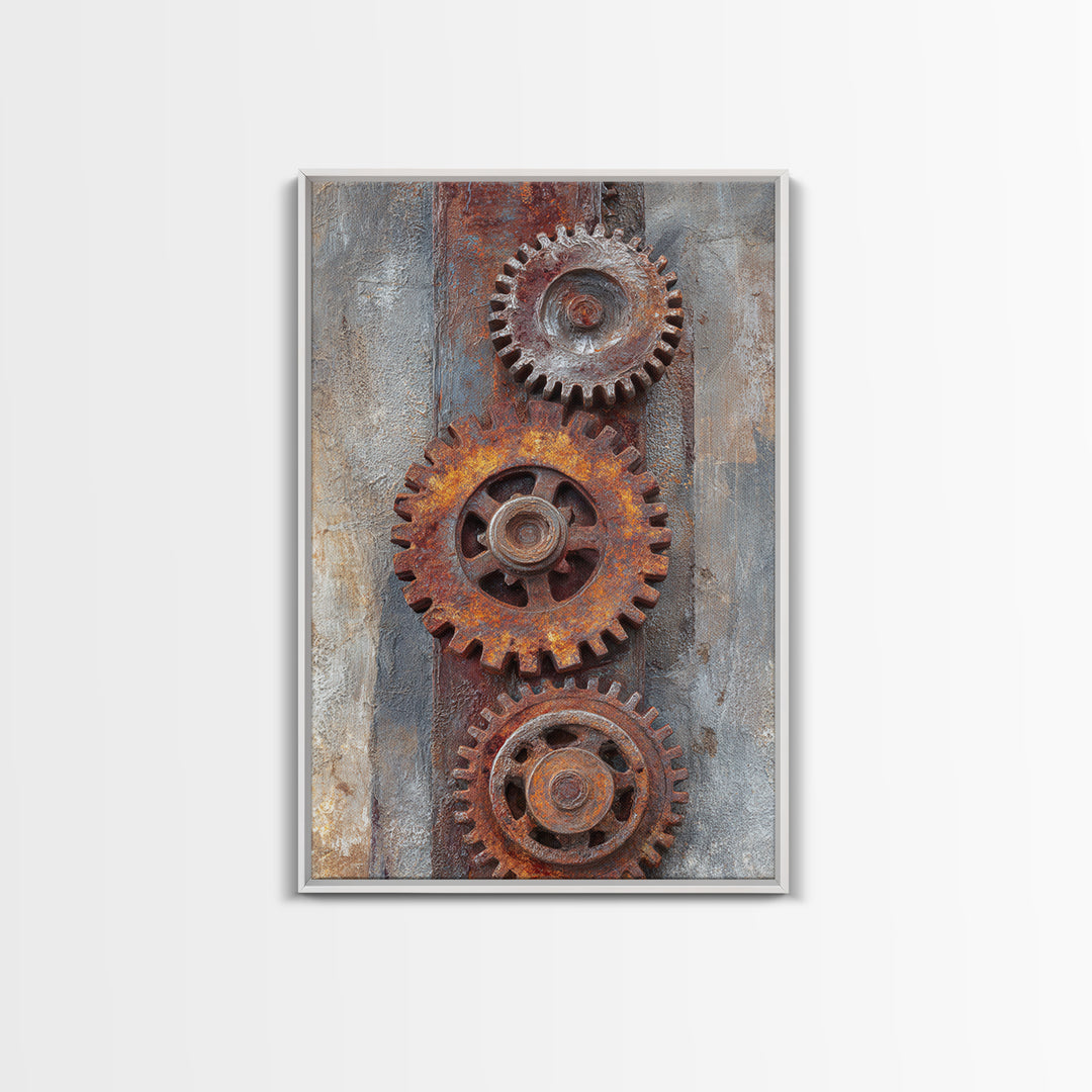 Rusted Gears Arranged as Sculptural Still Life Canvas Print, Industrial Art, Black and White Art, Living Room Decor, Foundry, IND-2x3-57